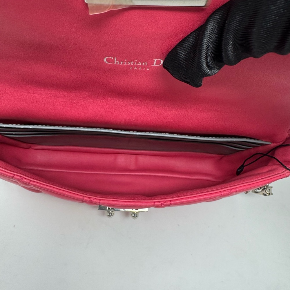 💯Authentic CHRISTIAN DIOR Pink Miss Dior Cannage Lambskin Flap Crossbody Bag - Picture 11 of 12